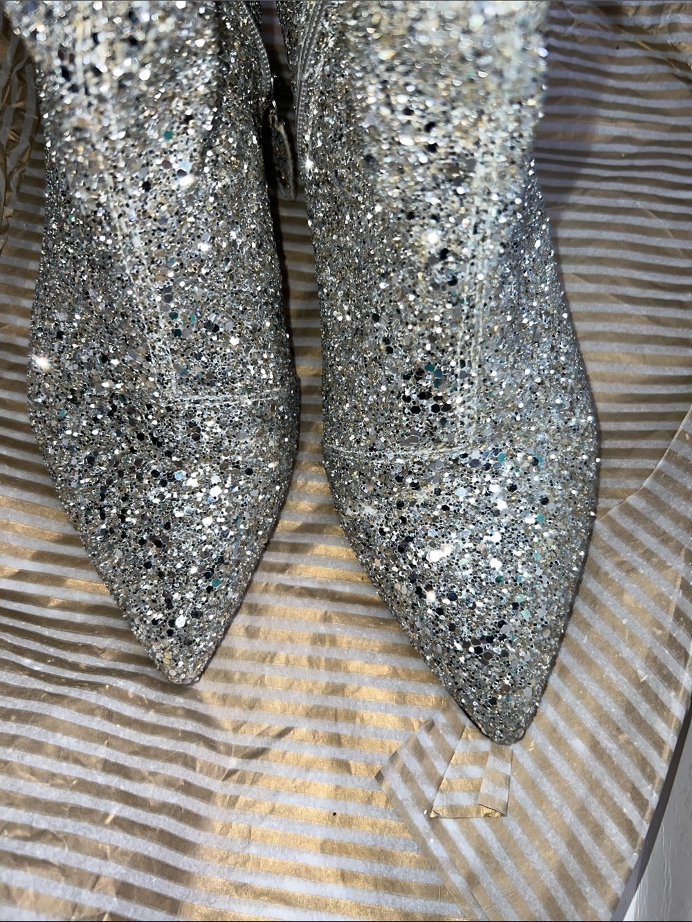 Kate Spade Olina Silver Glitter Tall Boots Kitten Heels In Box 8.5 - Picture 15 of 17